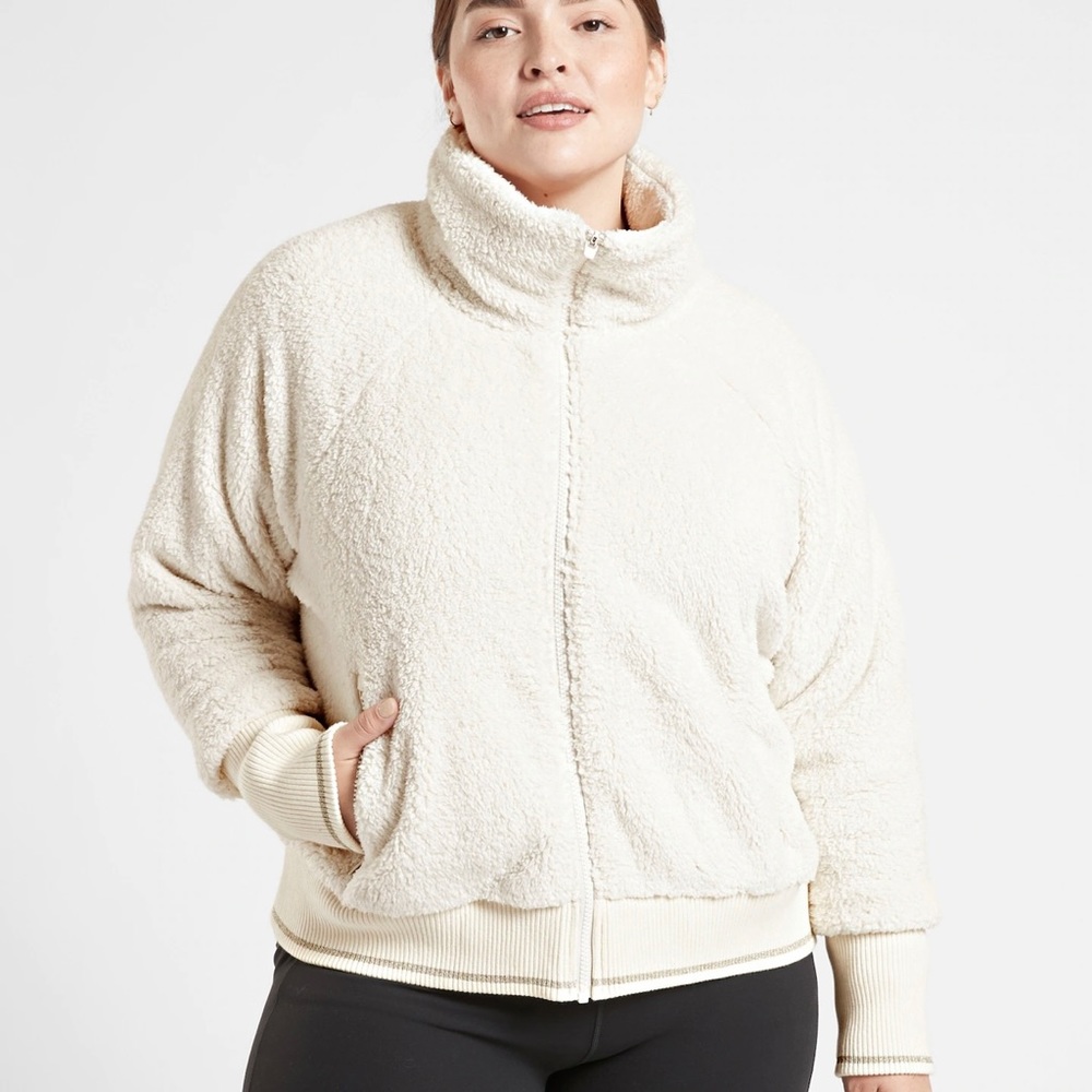 NWT Athleta Tugga Sherpa Jacket Natural Multi XL - Picture 1 of 14